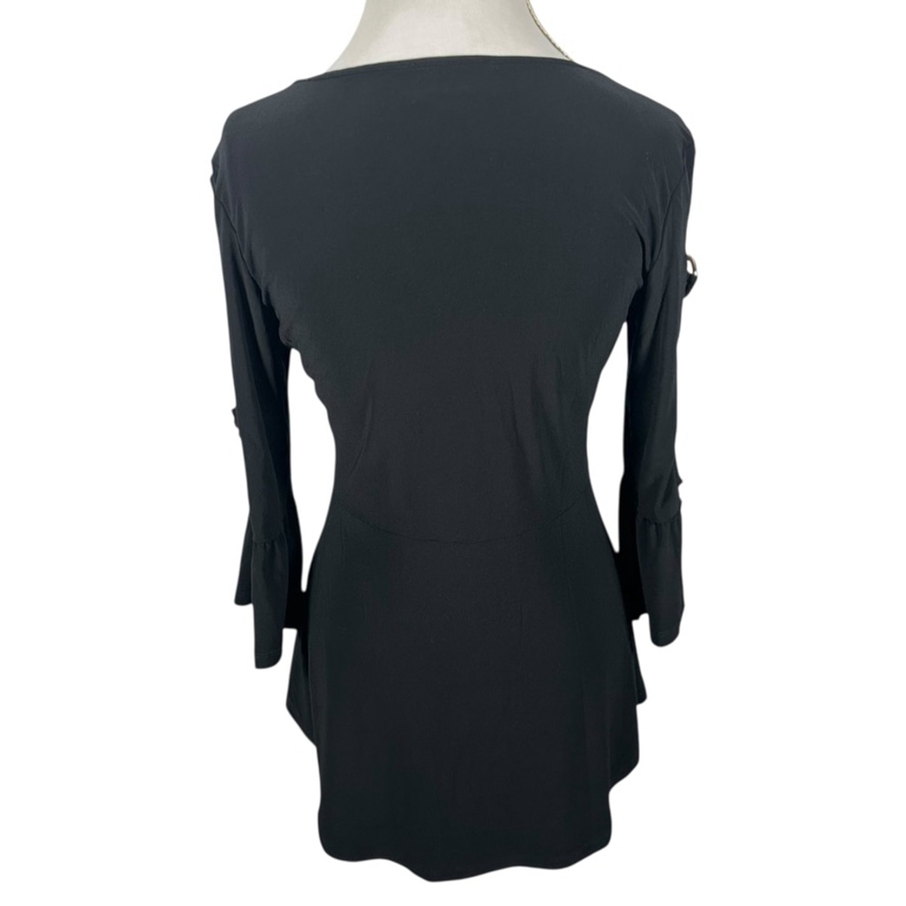 Joseph Ribkoff Black Tunic Top Silver Accent Slit Sleeves Jersey knit Size 10 - Picture 6 of 9